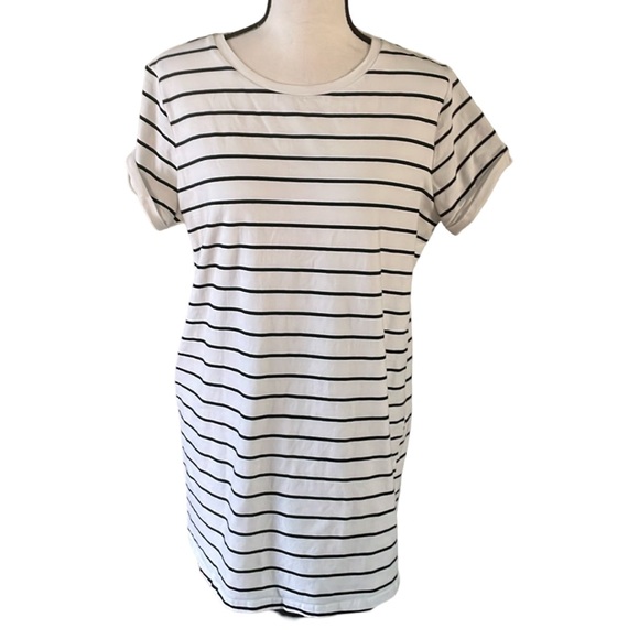 Lulu’s Cafe Society Black & Cream Striped Shirt Dress Size Large - Picture 4 of 10